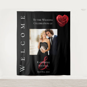 Tenture Rouge en forme de coeur Rose-Photo-Mariage-