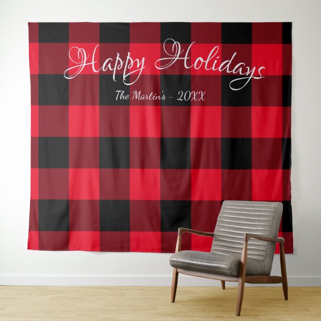 Tenture Rouge et noir classique Grand Plaid de buffle de v (En situation (horizontale))