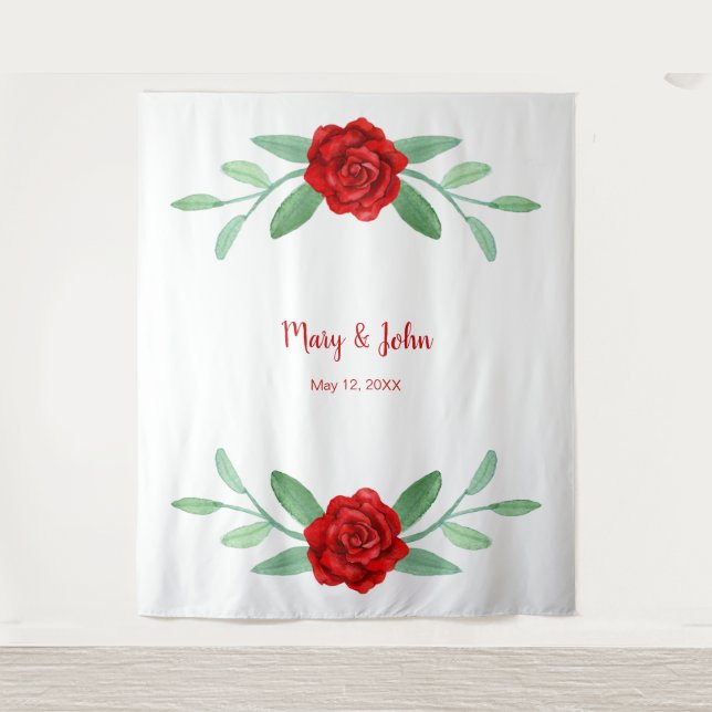 Tenture Rouge Floral Vert feuillage Mariage Fond photo (Devant)