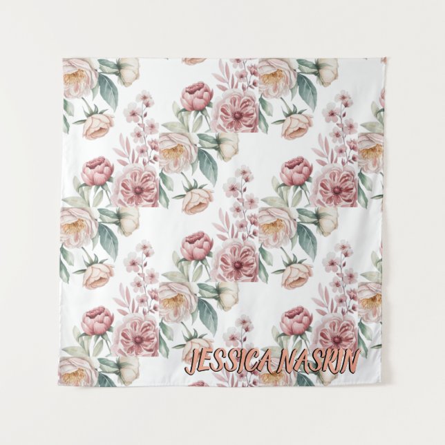 Tenture Rouge Navy Bleu Douce Pastel Rose Floral (Devant)
