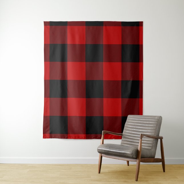 Tenture Rouge & Noir à carreaux Buffalo Plaid Rustique (En situation)
