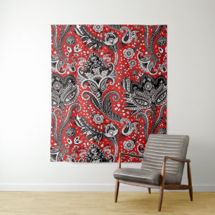 Tenture Rouge Noir & Blanc Floral Paisley Bohème Boho