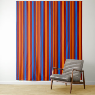 Tenture Rouge Orange Bleu Design à Rayures Verticales