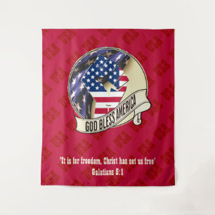 Tenture Rouge Patriotique DIEU BÉNISSE L'AMÉRIQUE