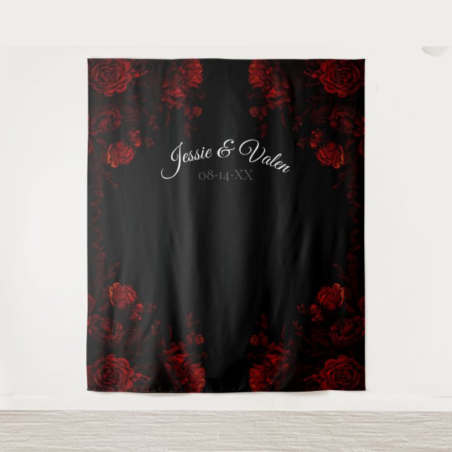 Tenture Rouge profond Floral Élégant Mariage gothique (Devant)