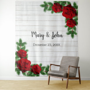 Tenture Rouge Roses & Pine Branche Mariage Fond photo
