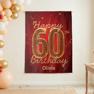 Tenture Rouge Rubis et Or Bijou 60e Anniversaire