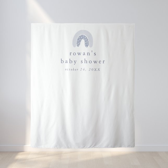 Tenture ROWAN Boho bleu Baby shower arc-en-ciel fond (ROWAN Boy Blue Boho Rainbow Baby Shower Backdrop)