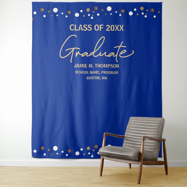 Tenture Royal Blue Gold Classe of Grad backdrop graduation (En situation)