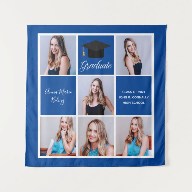 Tenture Royal Blue Graduation Senior Photo Collage (Devant)