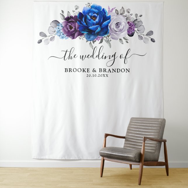 Tenture Royal Blue Purple Lilac Blooms Wedding Backdrop   (En situation)