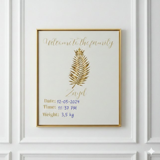 Tenture Royal Gold Palm Welcome Birth Announcement Custom  (Créateur téléchargé)