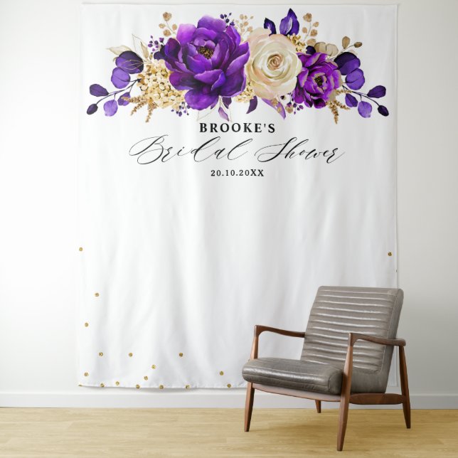 Tenture Royal Violet Pourpre Or Floral Mariage  (En situation)