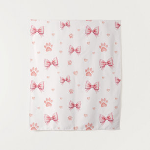 Tenture Ruban rose, Coeur et Motif Empreinte de patte - Ro