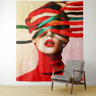 Tenture Ruban Surréaliste Moderne Minimaliste Femme en Rou