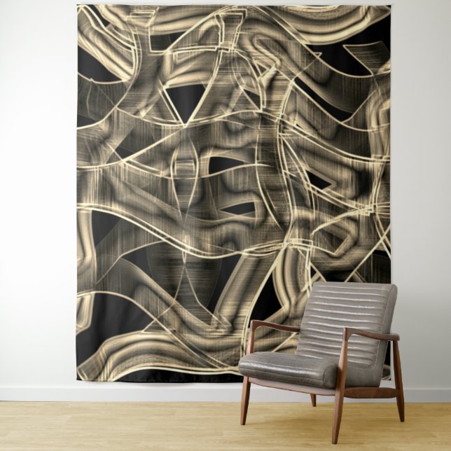 Tenture Rubans courbés beiges, contrastés par trait gaufré (En situation)