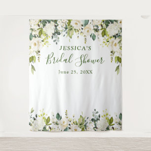 Tenture Rubans de douche nuptiale de roses blanches d'euca