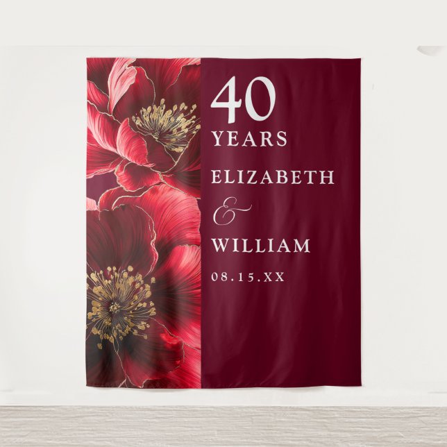 Tenture Ruby Red Floral 40th Anniversary Photo fond (Devant)