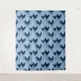 Tenture Rustic Farmhouse Hen Pattern – In Blue 