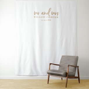 Tenture Rustic Gold Script Mr & Mrs Mariage Photo Backdrop
