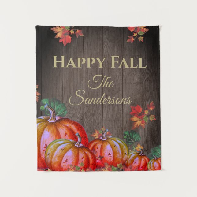 Tenture Rustic Happy Fall Orange Citrouille Fall Leaves Wo (Devant)