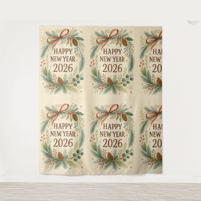 Tenture rustic happy new year 2026 party backdrop (Devant)
