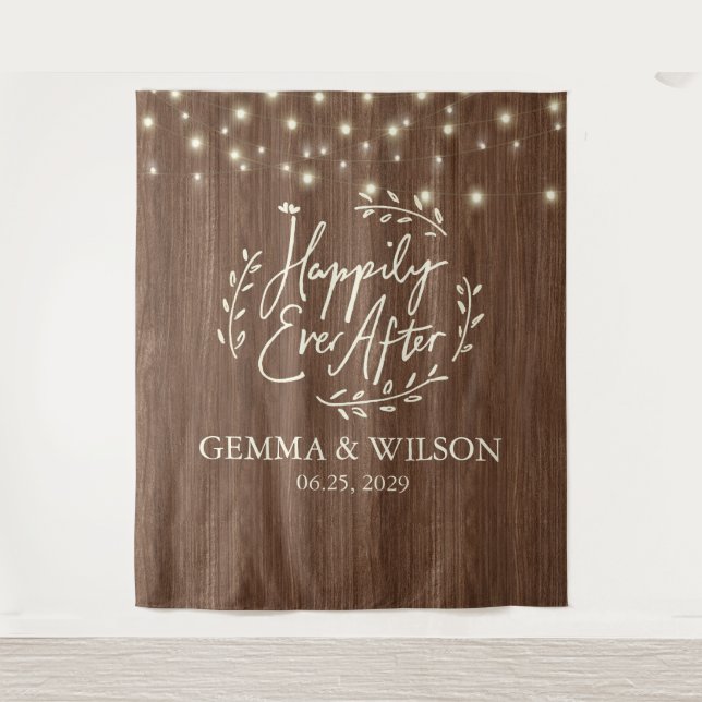 Tenture Rustic Heureux Jamais après Mariage des lumières à (Devant)