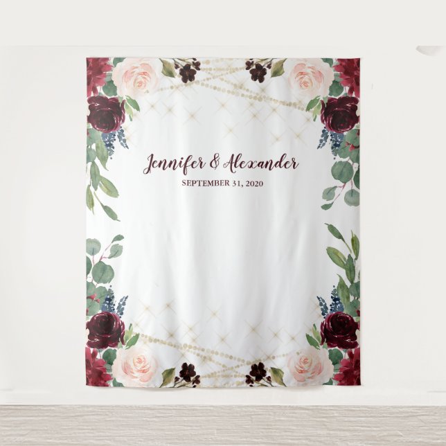 Tenture Rustic Marsala Floral Mariage Photo Booth fond (Devant)