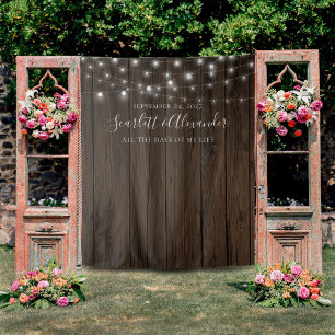 Tenture Rustic String Lights Wedding Backdrop