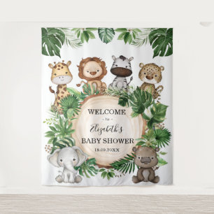Tenture Rustic Tropical Jungle Safari Animaux Baby Welcome