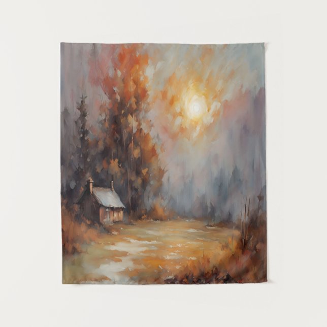 Tenture Rustique Automne Cabine Paysage Automne Art (Devant)