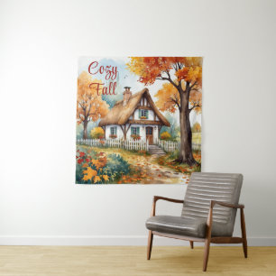Tenture Rustique Automne Chalet Feuille