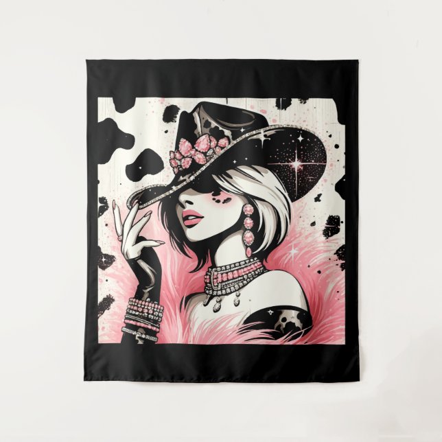 Tenture Rustique Glam Cowgirl rose étincelante Cowhide Imp (Devant)