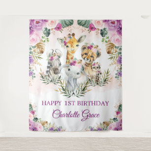 Tenture Safari d'animaux de jungle Rose Foncé Joyeux Anniv