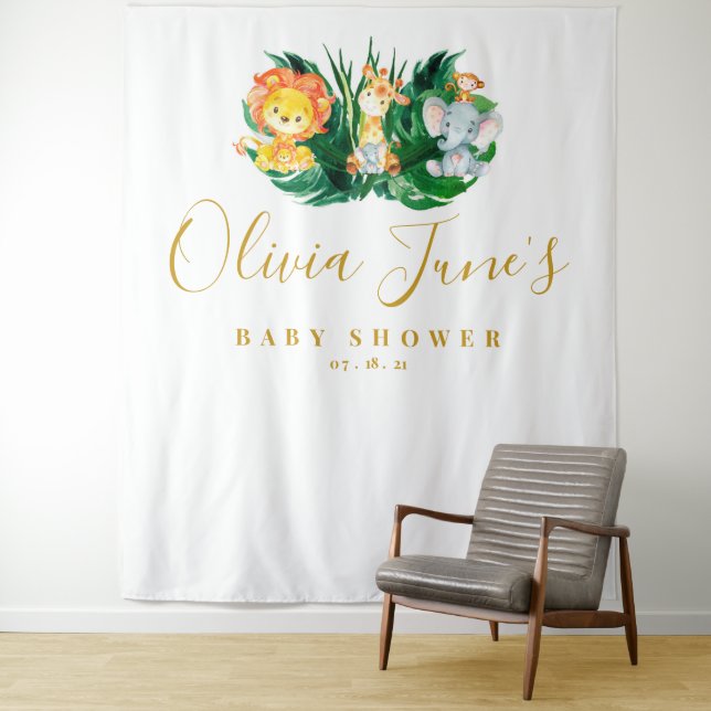 Tenture Safari Jungle Elephant Lion Baby shower fond (En situation)