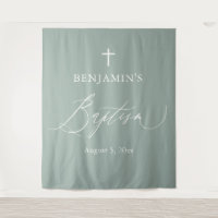 Sage Green Croix Blanche Boy Baptême Photo Context
