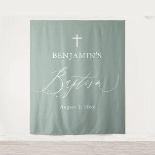 Tenture Sage Green Croix Blanche Boy Baptême Photo Context