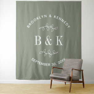 Tenture Sage Green Floral Botanogram Nom du couple