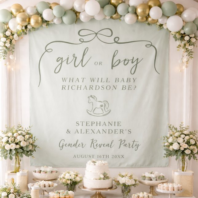 Tenture Sage Green Gender Reveal Fabric Welcome Sign (Créateur téléchargé)