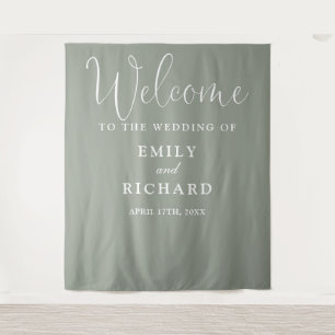 Tenture Sage Green Mariage Bienvenue Photo fond