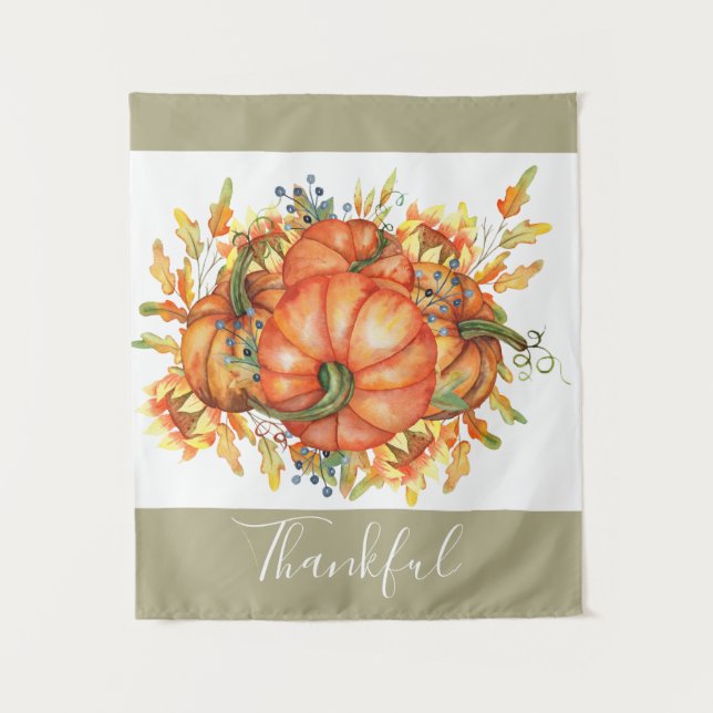 Tenture Sage Green & Orange Citrouille Bounty Thanksgiving (Devant)