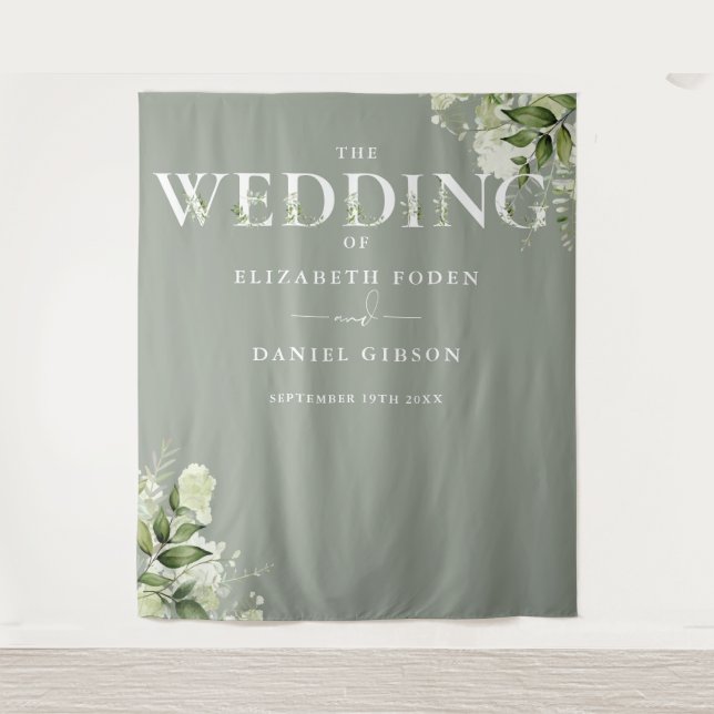 Tenture Sage Greenery Typographie Mariage Photo Contexte (Devant)