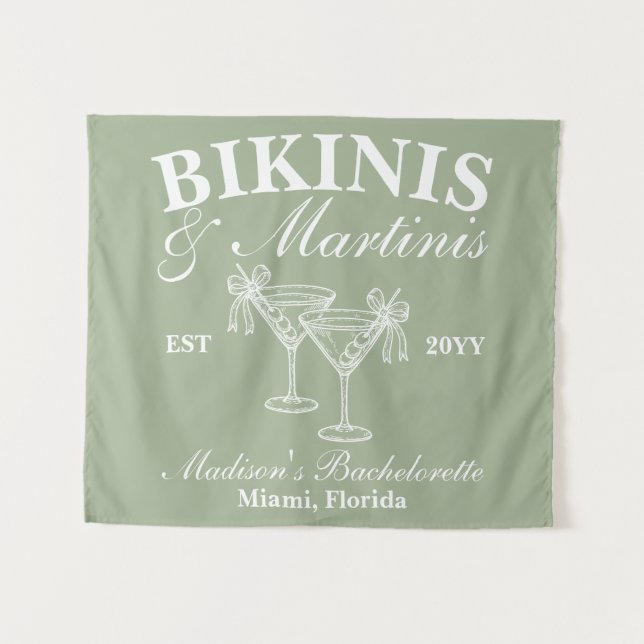 Tenture Sages verts Bikinis et Martinis Enterrement de vie (Devant (Horizontal))