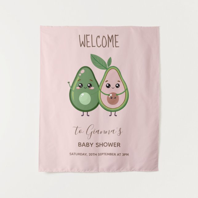 Tenture Sainte Guacamole Fête de Naissance Rose Bébé Avoca (Devant)