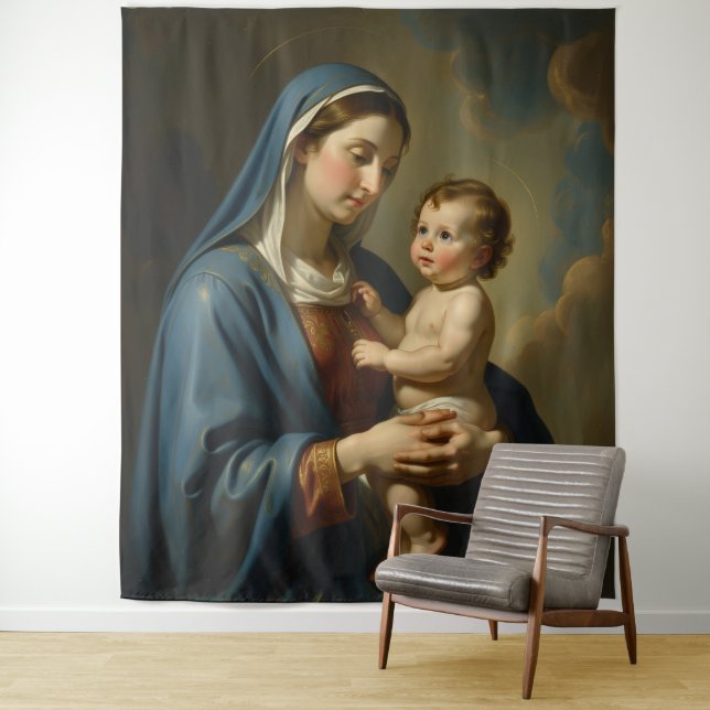 Tenture Sainte Mère de Dieu – Amour divin et protection (En situation)