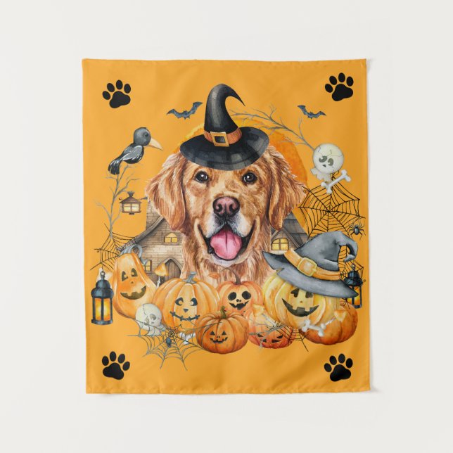 Tenture Saison Squelette Citrouille Golden Retriever Hallo (Devant)