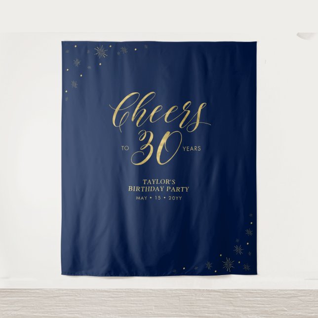 Tenture Salutations à 30 ans | Gold & Navy fête d'annivers (Devant)