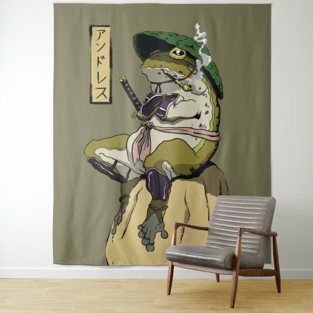 Tenture Samouraï Grenouille : Gardien du Lotus (En situation)