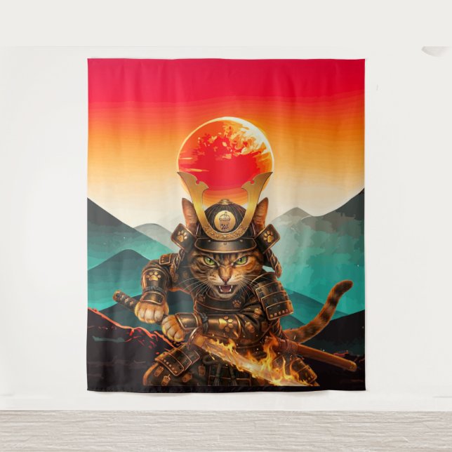 Tenture Samurai Cat Warrior Legend Wall Tapestry (Devant)
