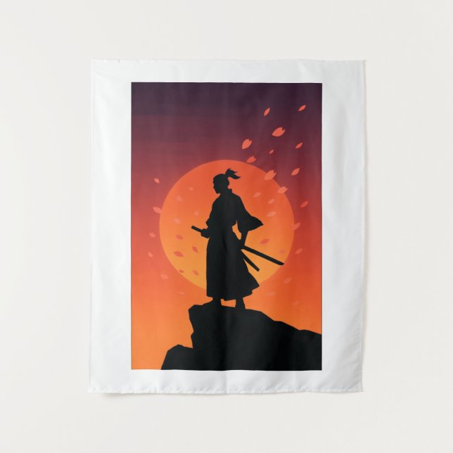 Tenture Samurai Sunset Tapestry – Bold Minimalist Wall Art (Devant)